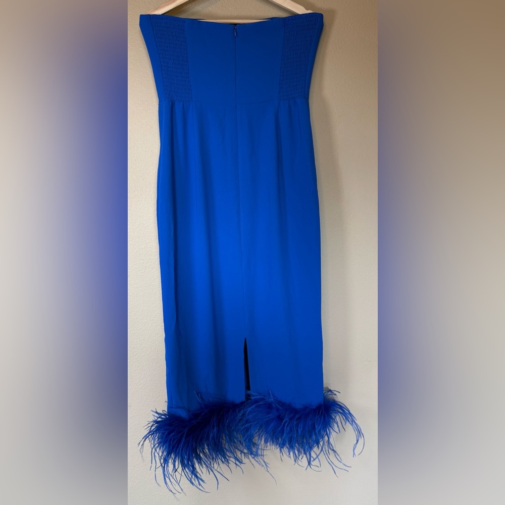 Amanda Uprichard Cobalt Blue Strapless Feather Dress NWOT Size Large - Picture 3 of 8